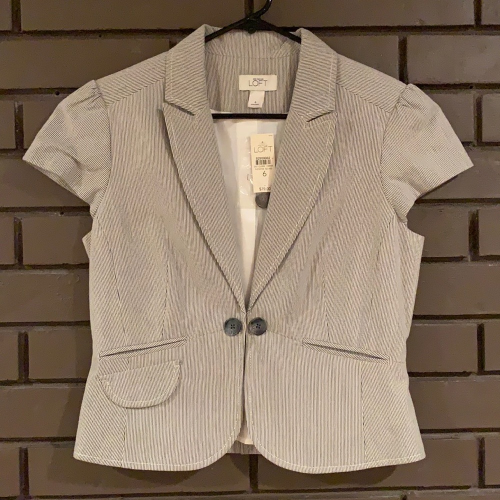 Ann Taylor Loft Striped Short Sleeve Blazer SZ 6